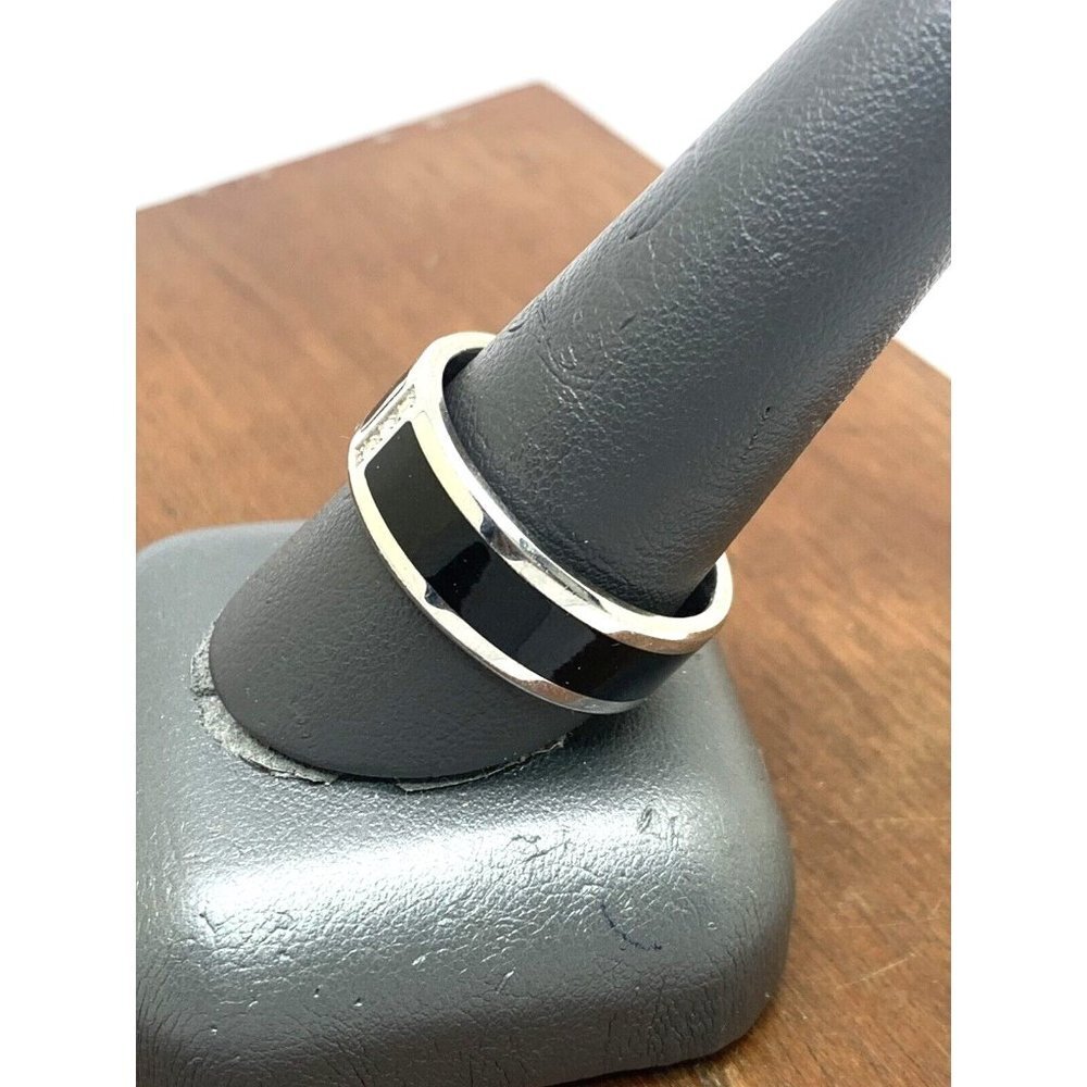 Men's Wedding Band Black Silver Steel 0.03ctw Diamond 8mm Wide Ring Size… - Picture 8 of 13